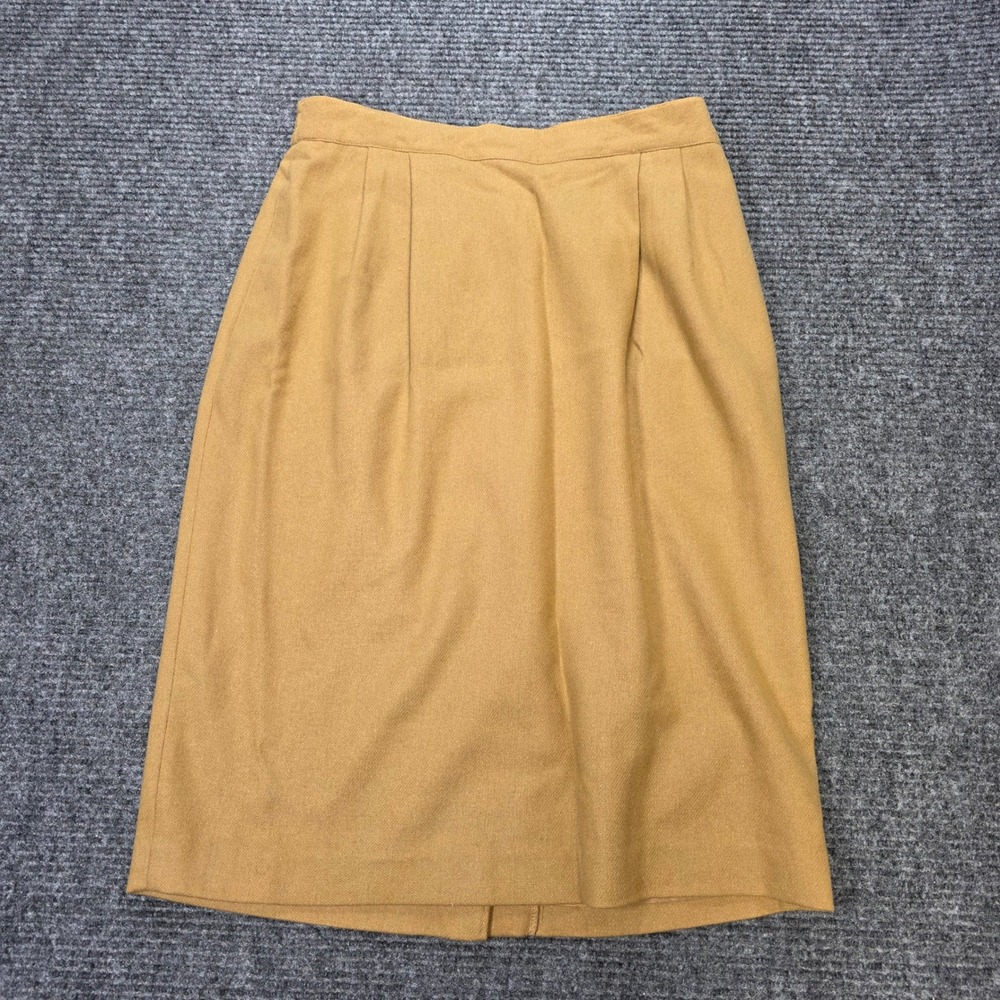 Vintage Joan Leslie Wool Blend Pencil Skirt Women's Size 14p Tan Camel Pleated